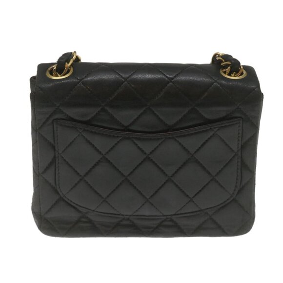 CHANEL Mini Matelasse Chain Flap Shoulder Bag Lamb Skin Black Gold Auth - Picture 3 of 16